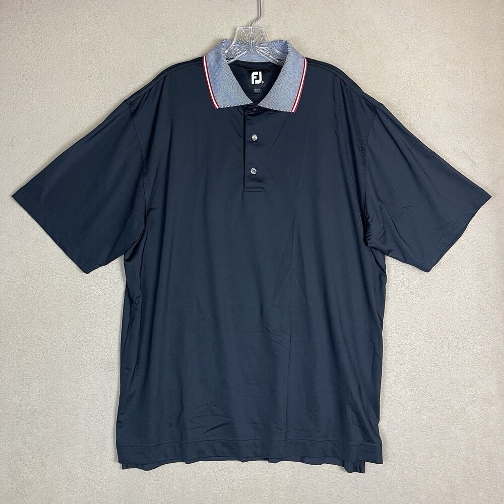 Footjoy Polo Shirt Mens Large Black Golfing Rugby Logo Preppy Adult‎